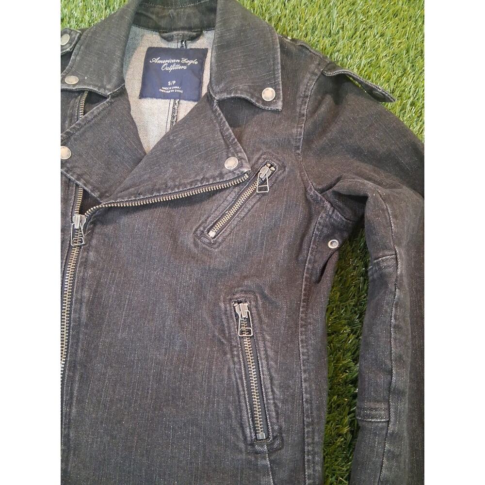 American Eagle Outfitters Women’s Black Jean Moto Style Denim Jacket Size S/P E - Picture 4 of 8